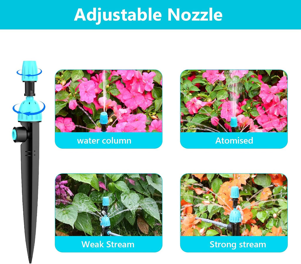 100FT Drip Irrigation System Kit with Water Timer for Garden | 1/2" High-Flow Mainline Auto Irrigation System, 16pcs