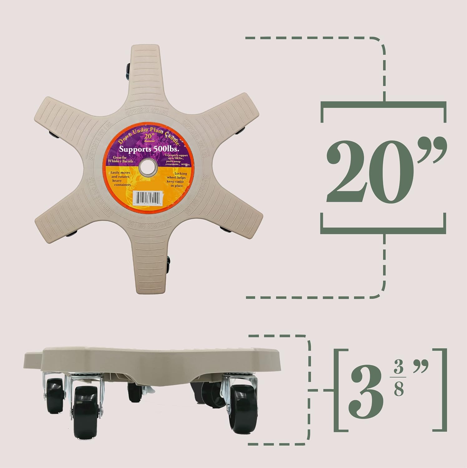 Bosmere 20" Plant Caddie - Heavy-Duty Rolling Plant Stand with Locking Wheels, 500 lb Capacity – Durable Plant Caddy