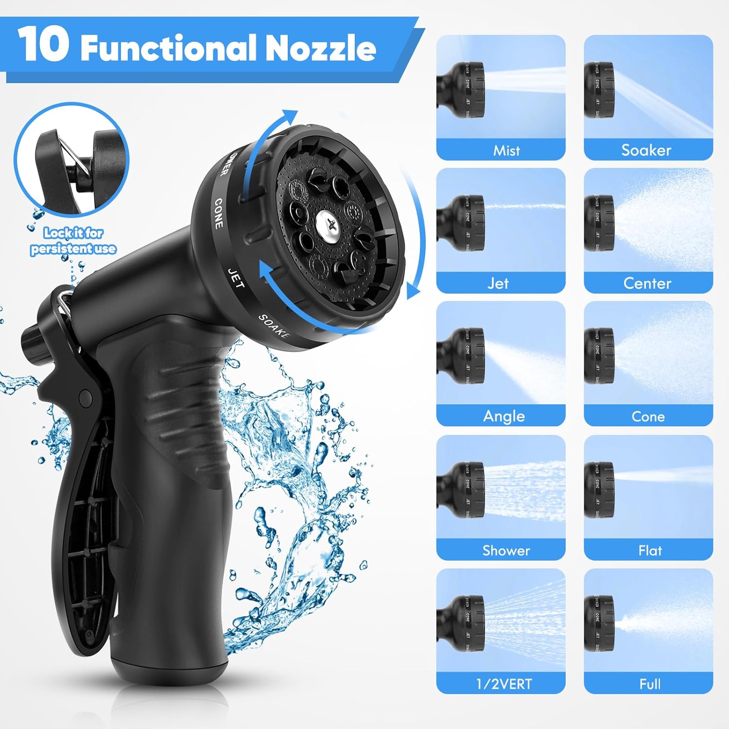 Garden Hose 50 FT, Metal Stainless Steel Water Hose with 10 Function Nozzle | No Kinks, Flexible Hose, Lightweight