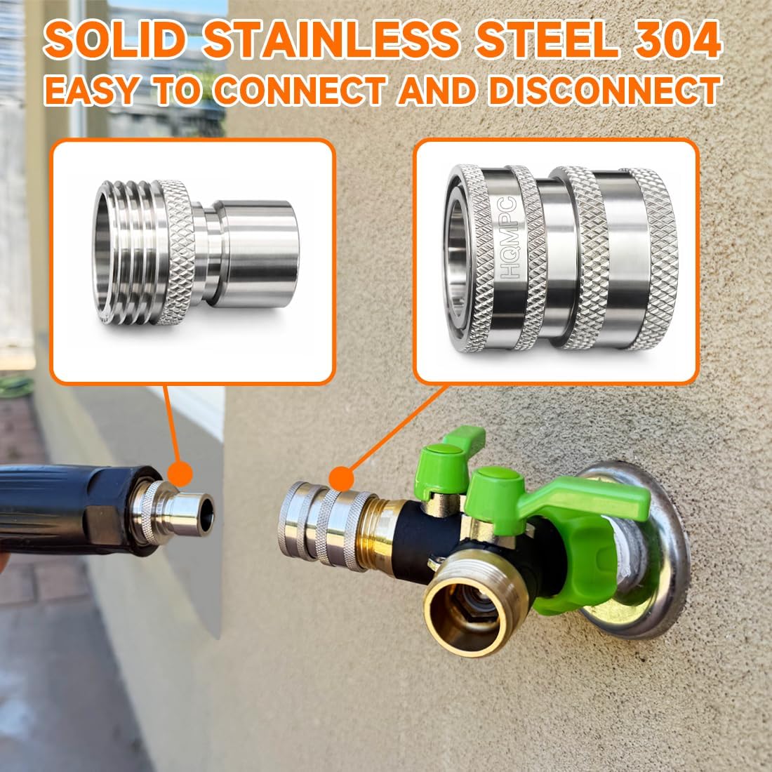 Stainless Steel Garden Hose Quick Connect Fittings 3 Set With 4 Gasket 3/4 inch GHT Stainless Steel 304 Garden Hose