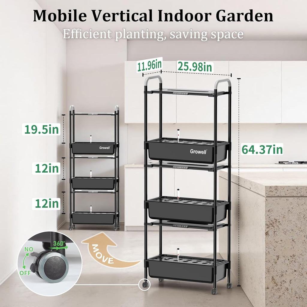 Growell Hydroponics Growing System Kit, 81 Pods Vertical Indoor Herb Garden with Smart LED Grow Light, Auto Circulating