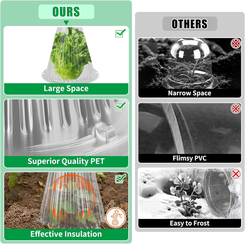 UQM 50 Pack Garden Cloches for Plants with Rotary Vent Cover Reusable | Bell Plant Protector Garden Protection from