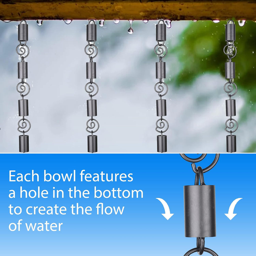 Spiral Rain Chains for Gutters 8.5ft Black