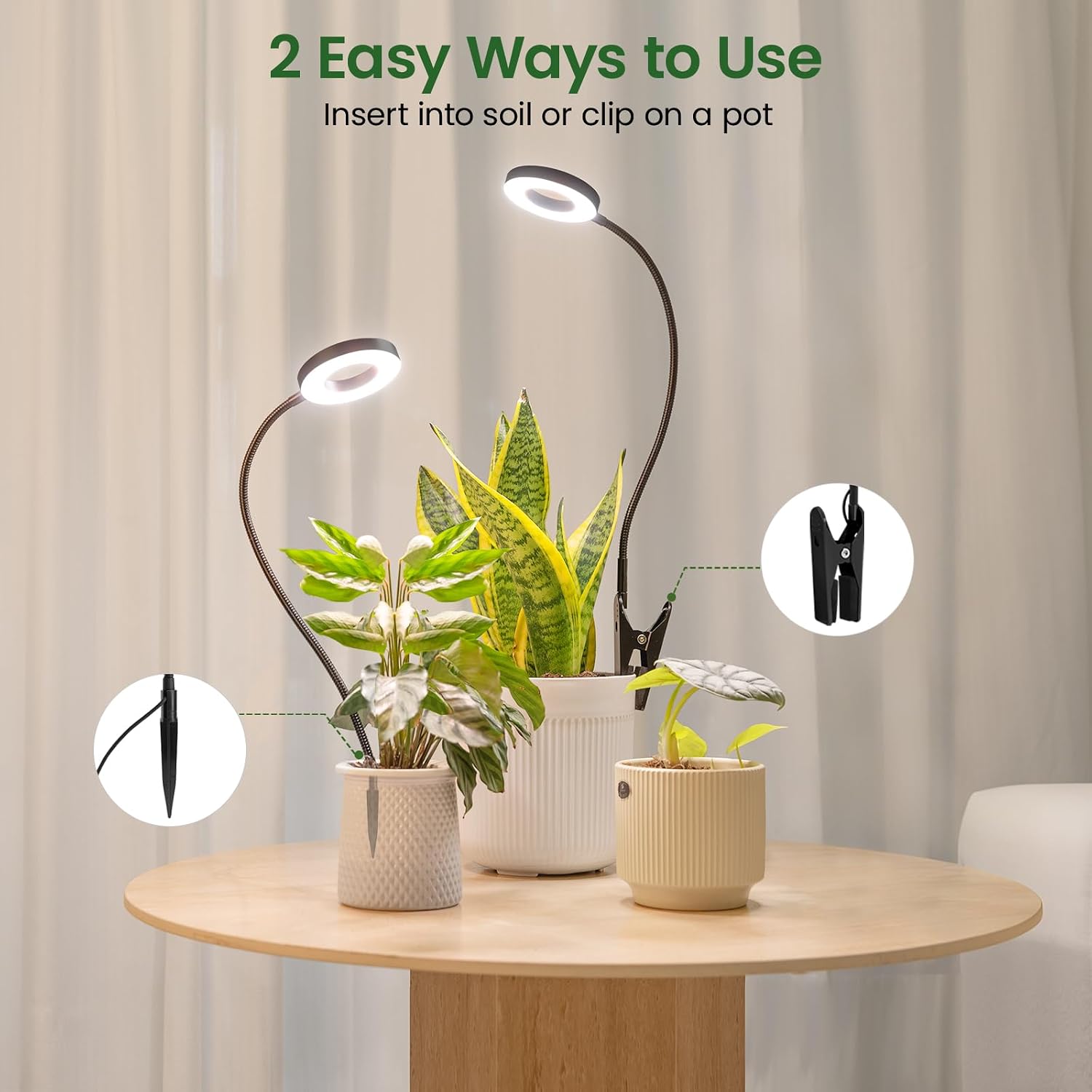 LORDEM Grow Lights for Indoor Plants, 2 in 1 Full Spectrum Plant Light with 360° Gooseneck, 48 LEDs, Auto Timer