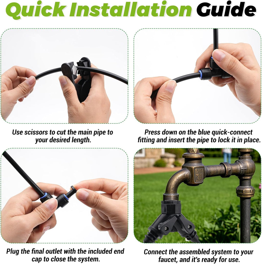200 Ft 1/4 Inch Drip Irrigation System with 32 Copper Nozzles | Complete watering kit includes 32 adjustable copper