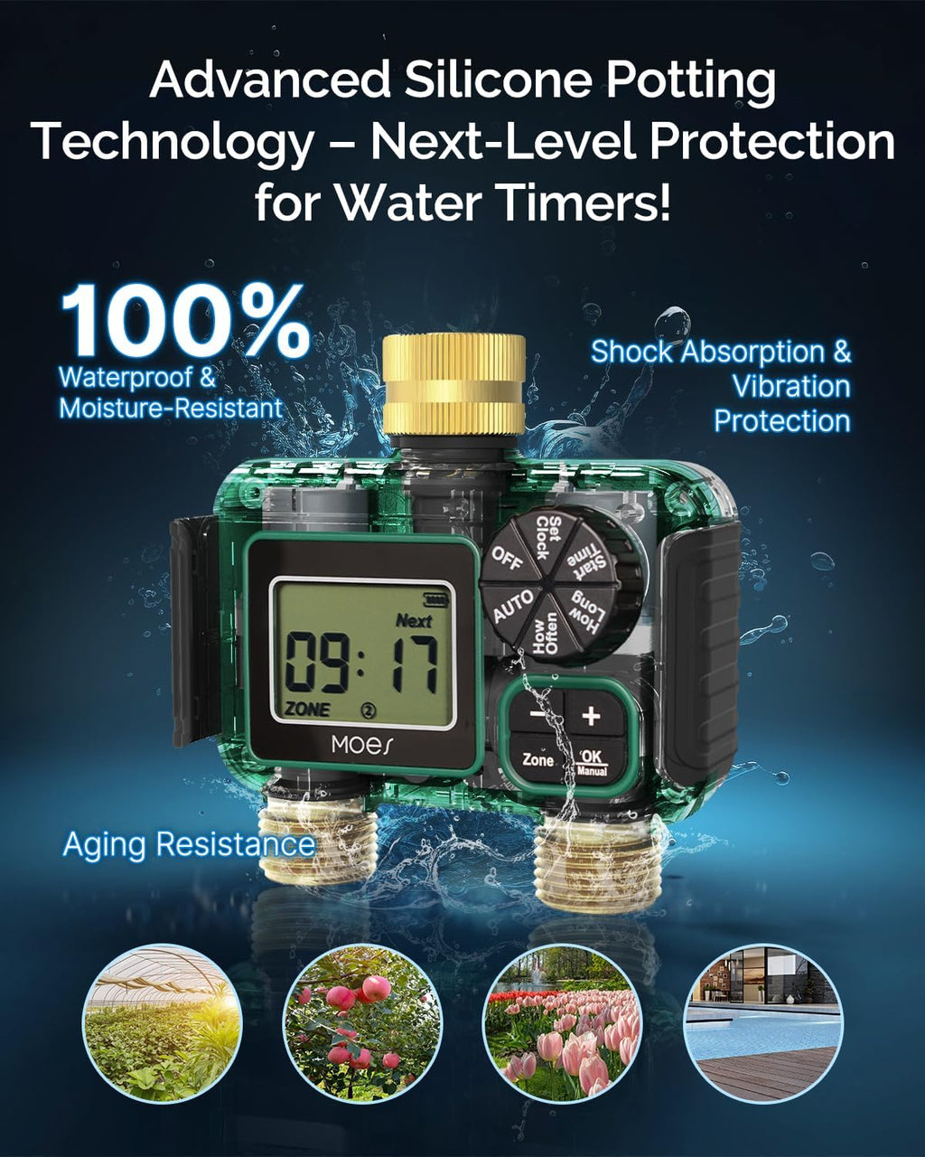 MOES 2 Zone Sprinkler Timer for Garden Hose,Brass Inlet &Outlet Water Timer | Programmable Automatic Irrigation