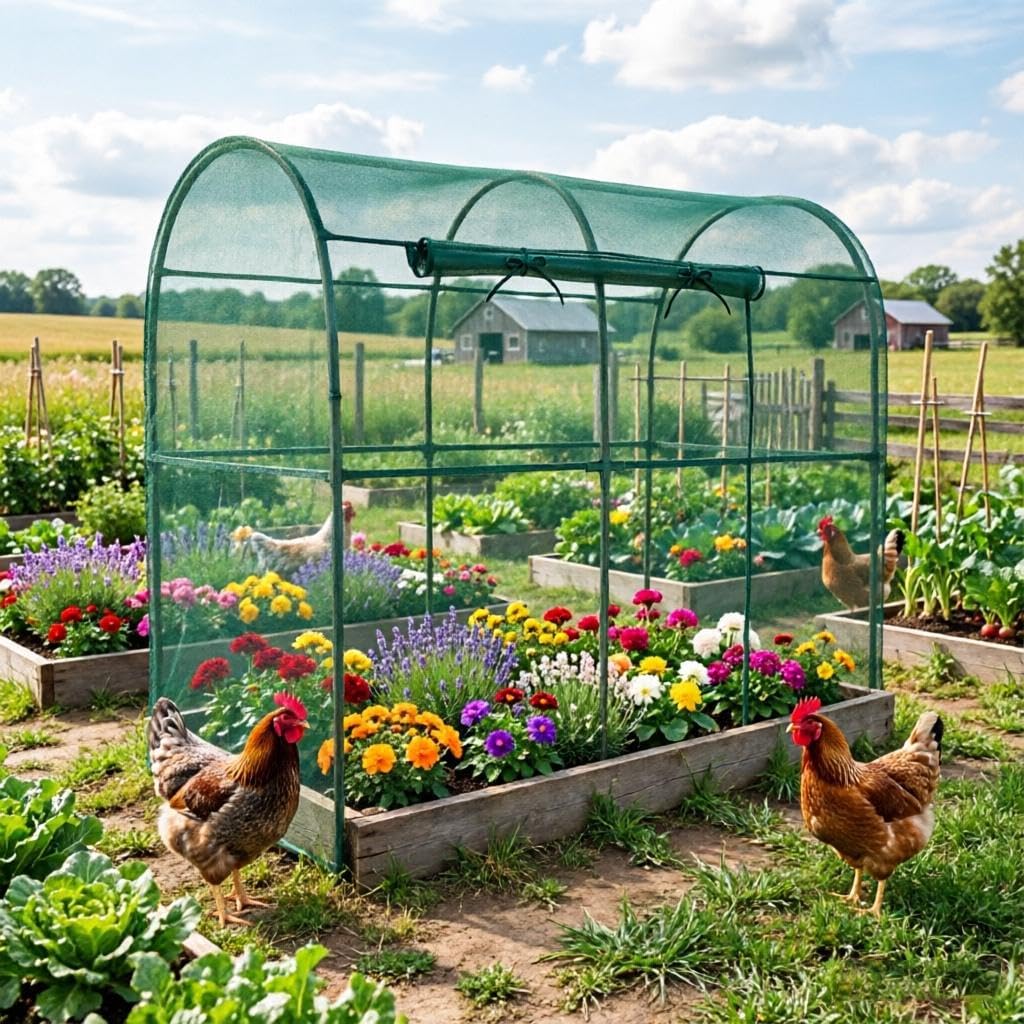 Crop Cages for Garden Plant, Plant Protection Tent with Zippered Door, Raised Bed Cover, Garden Bed Cover with Frame