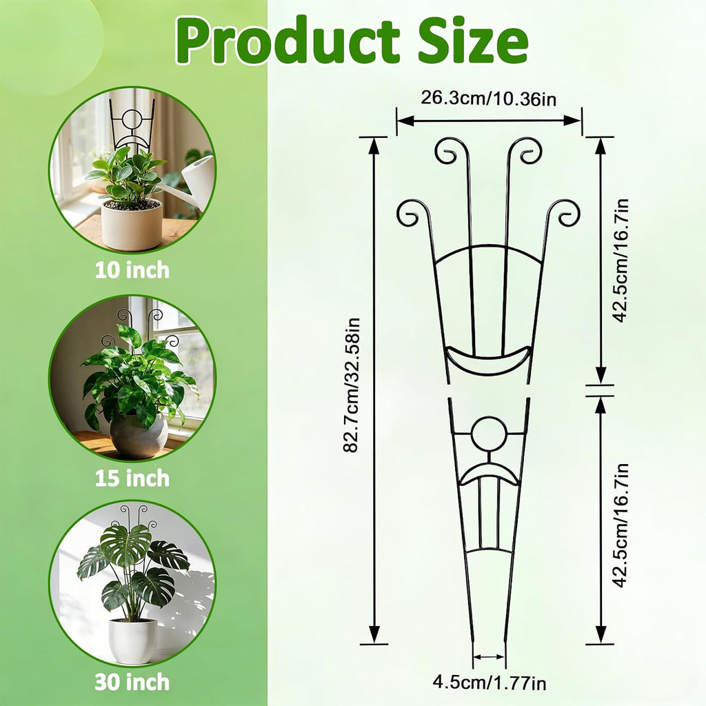 Monstera Plant Support - 4-Pack of 32.6" Tall Plant Trellis Stakes for Large Indoor Vines | Adjustable Dual Pole Frame