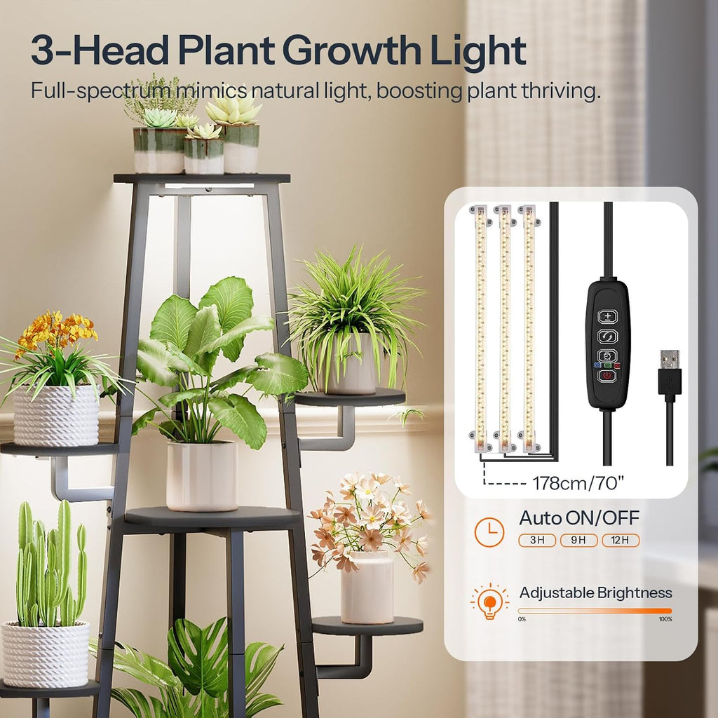 HOOBRO Plant Stand Indoor with Grow Lights, 7-Tier Plant Shelf | for Multiple Indoor Plants, 47.2"Corner Plant Stand