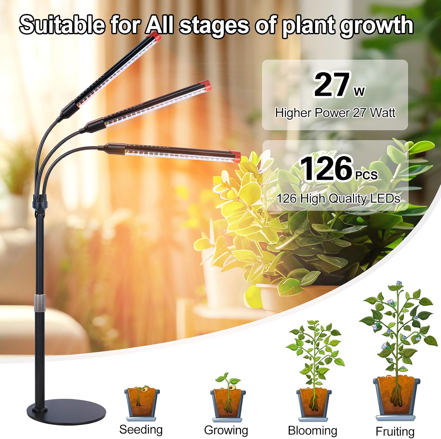 3Head Tabletop Grow Lights for Indoor Plants, Seed Starting, Vegetables, Bonsai, Bright Desk Plant Growing Lamps