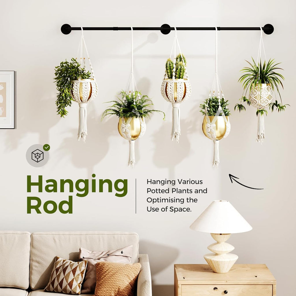 Bamworld Plant Hanger Indoor 70in Hanging Planters Rod Hanging Plant Holder | for Window Plant Shelves Metal Rod，Pots