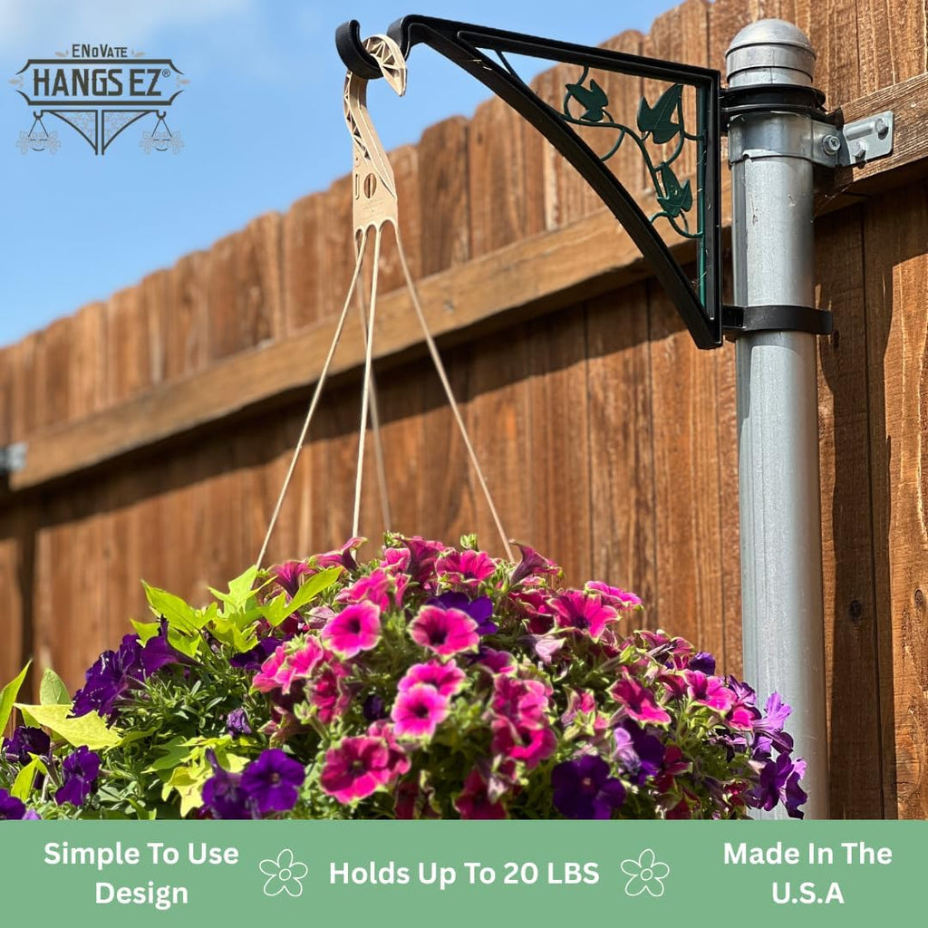 2 PCS Fence Post Hangers with Green Ivy Inserts(Plant Hanger, Garden Hook) Fits 2 3/8" Diameter Posts