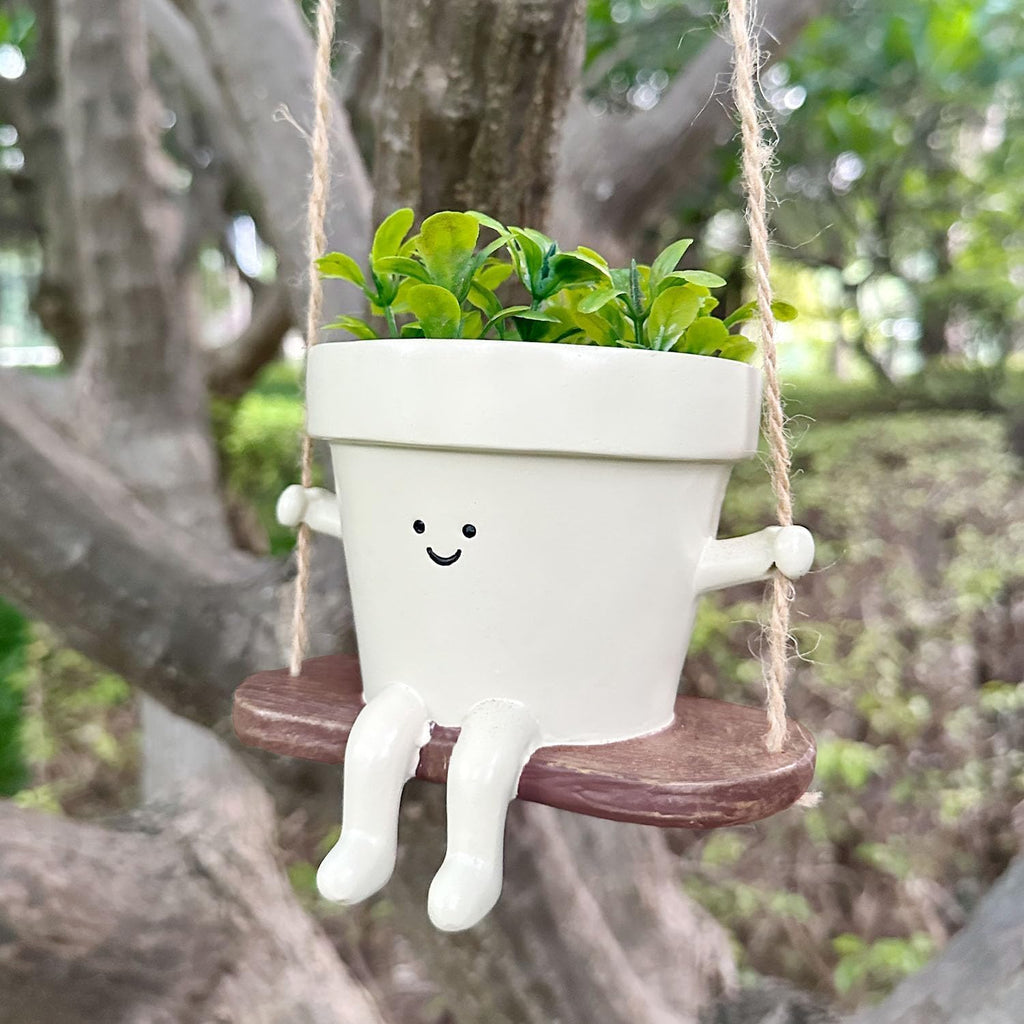 Swing Smily Face Planter Pot - Indoor Outdoor Flower Head Hanging Planters, Swinging Smiley Plant Pots with Drainage