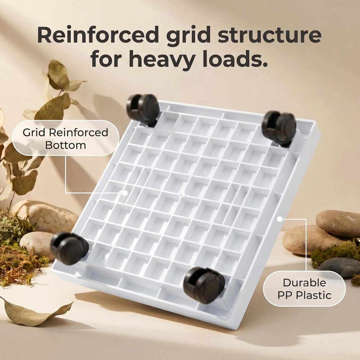 15.3 Inch Square Rolling Plant Caddy Saucer with Wheels, Heavy Duty Wheeled Planter Stand for Potted Plant, Coaster