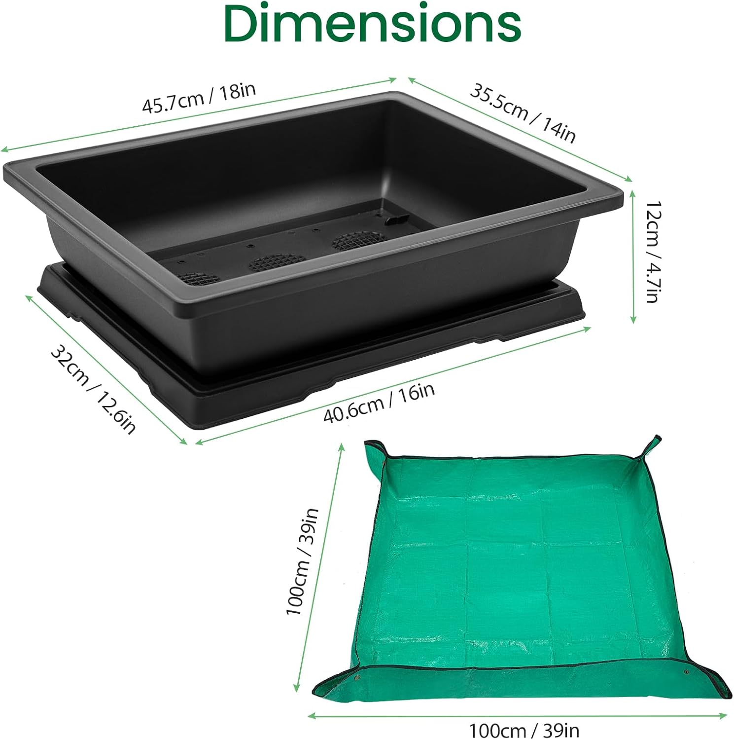 GROWNEER 3Pcs 18 Inch Bonsai Training Pots with Drainage Humidity Trays & Repotting Mat, Large Bonsai Tree Pot Kits for