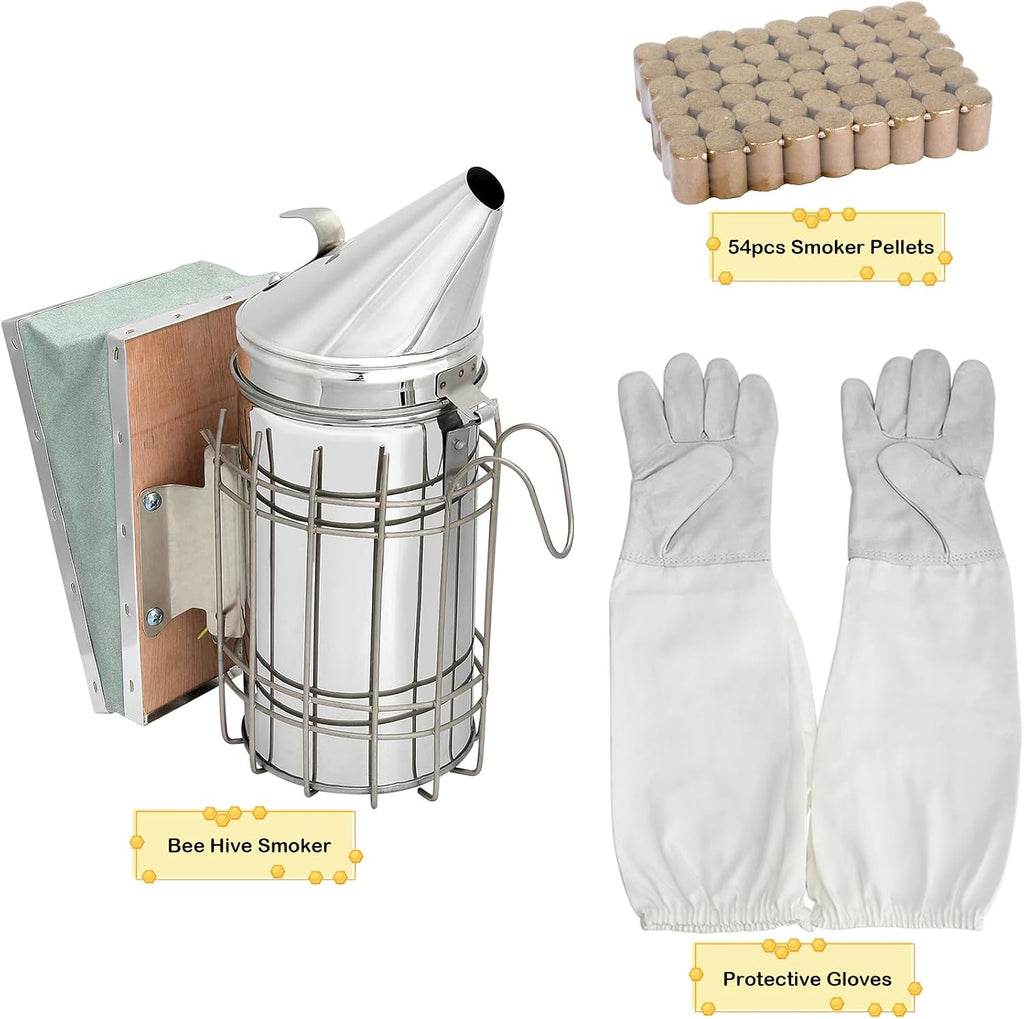 12pcs Bee Hives Starter Kit Beekeeping Supplies, Bee Keeping Supplies-All, Bee Supplies and Equipment with Bee Smoker
