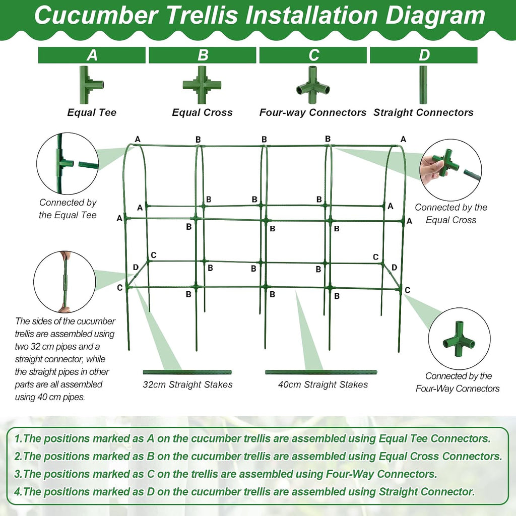 67 x 50 Cucumber Trellis for Raised Bed, U-Shape Metal Large Garden Trellis for Climbing Plants Outdoors with Netting