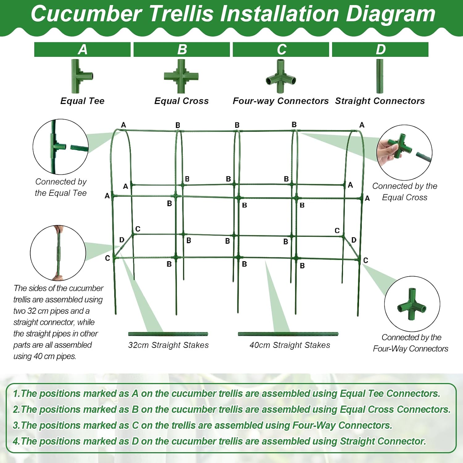 67 x 50 Cucumber Trellis for Raised Bed, U-Shape Metal Large Garden Trellis for Climbing Plants Outdoors with Netting