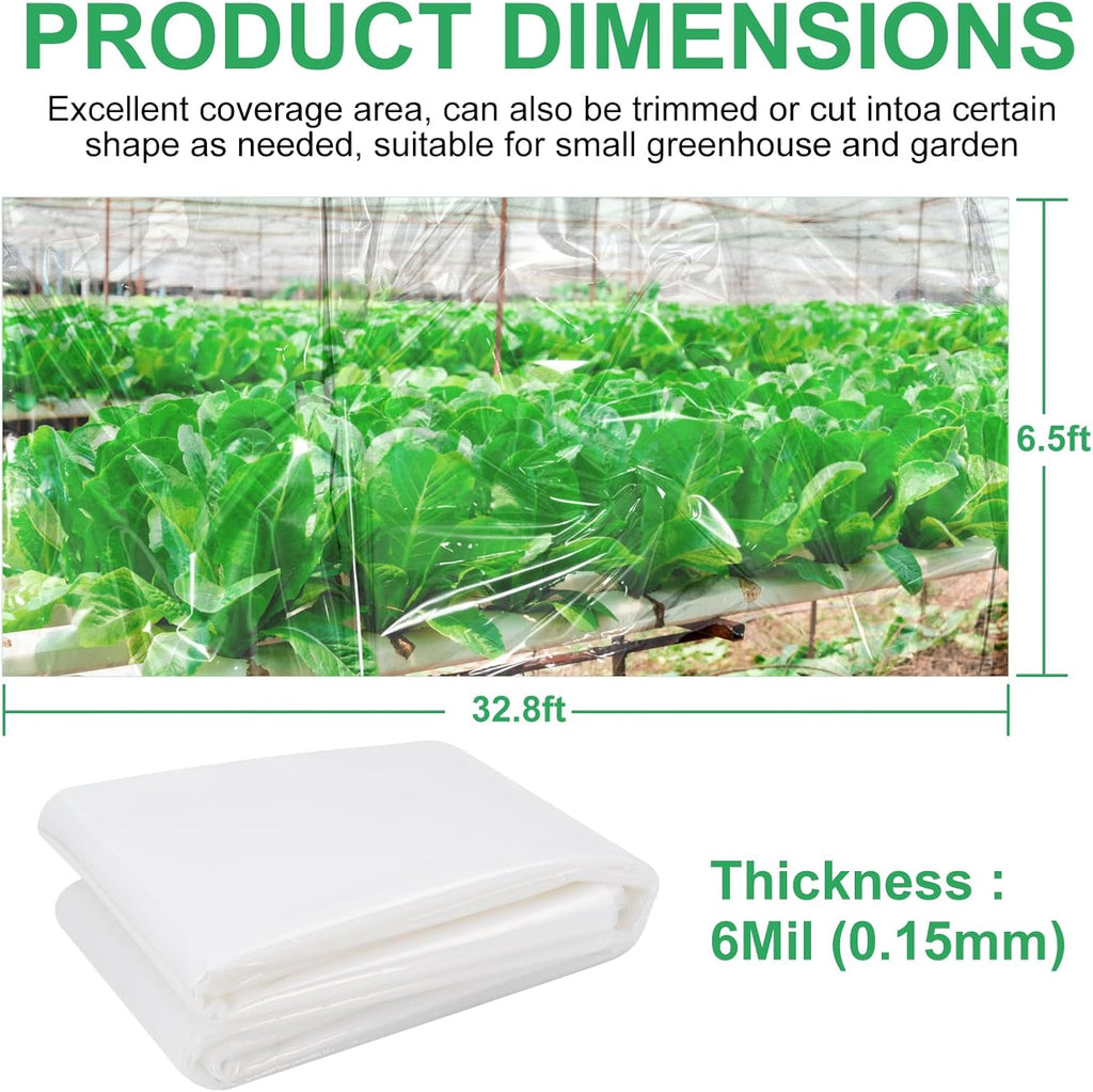 Farm Clear Greenhouse Plastic Film Sheeting Cover, 6 mil UV Resistant Polyethylene Film, Hoop House Garden Green House