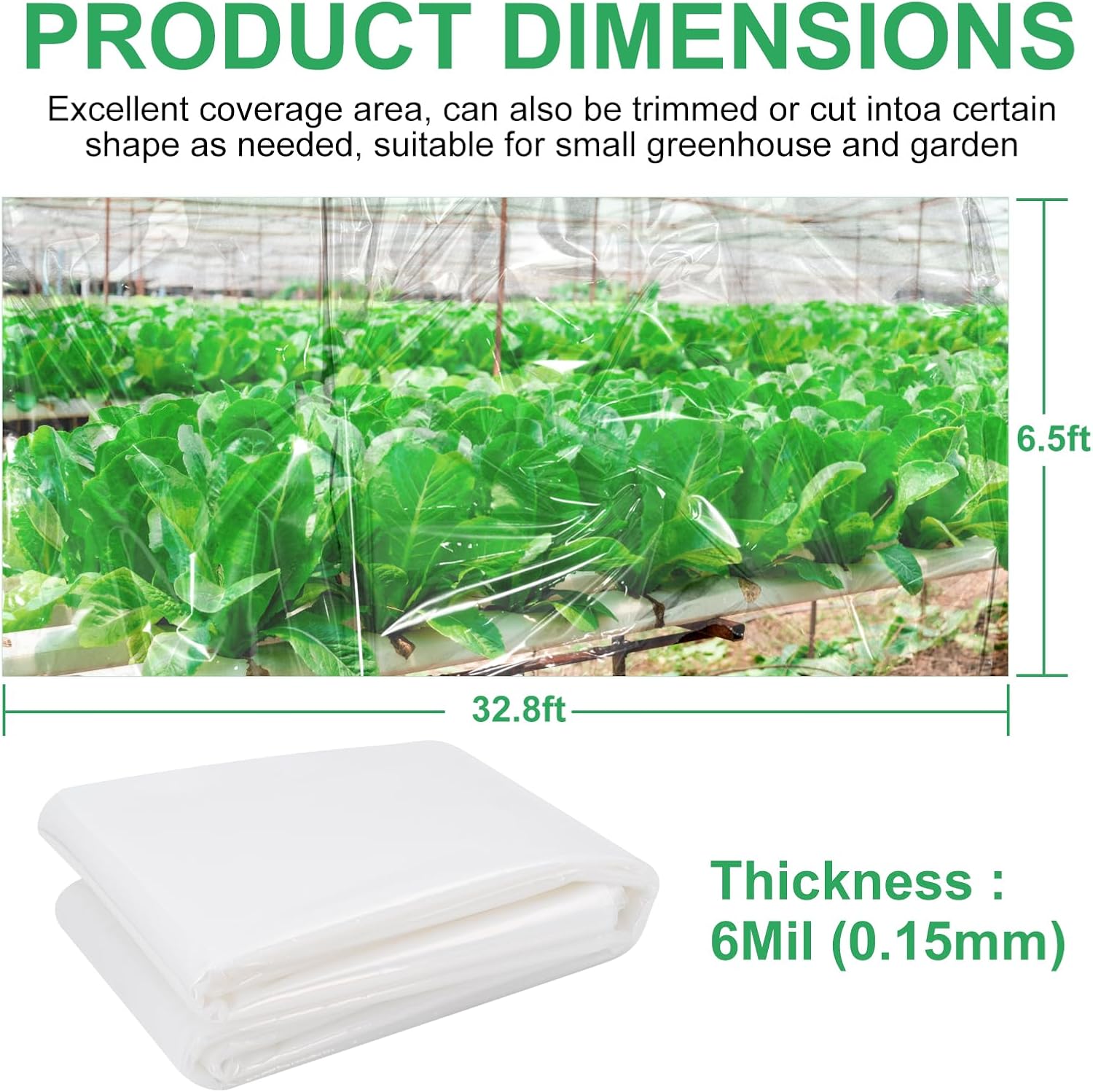 Farm Clear Greenhouse Plastic Film Sheeting Cover, 6 mil UV Resistant Polyethylene Film, Hoop House Garden Green House