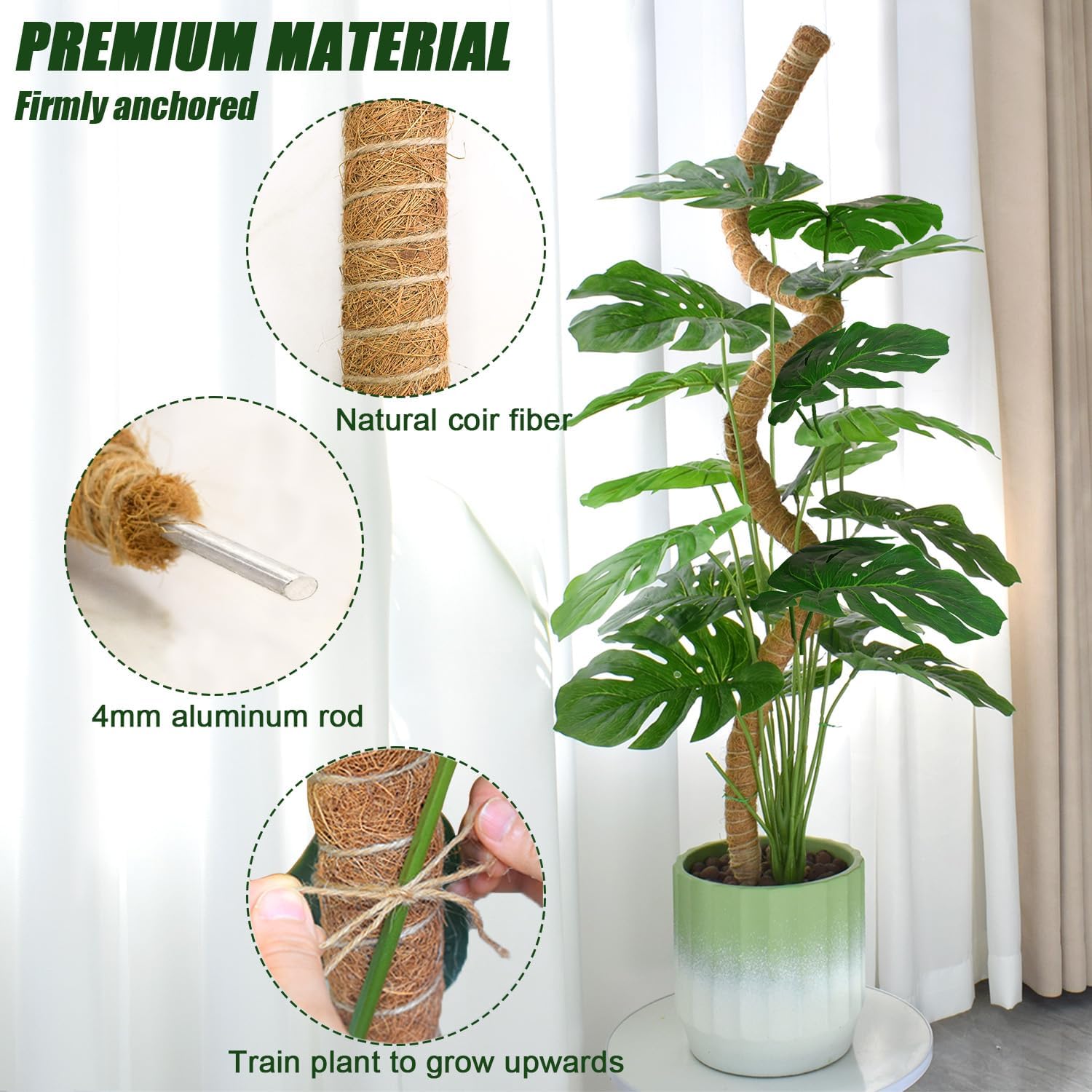 Moss Pole 31.5 Inch, 6 Pack Bendable Moss Pole for Plants Monstera, Moss Poles for Climbing Plants Indoor, Coconut