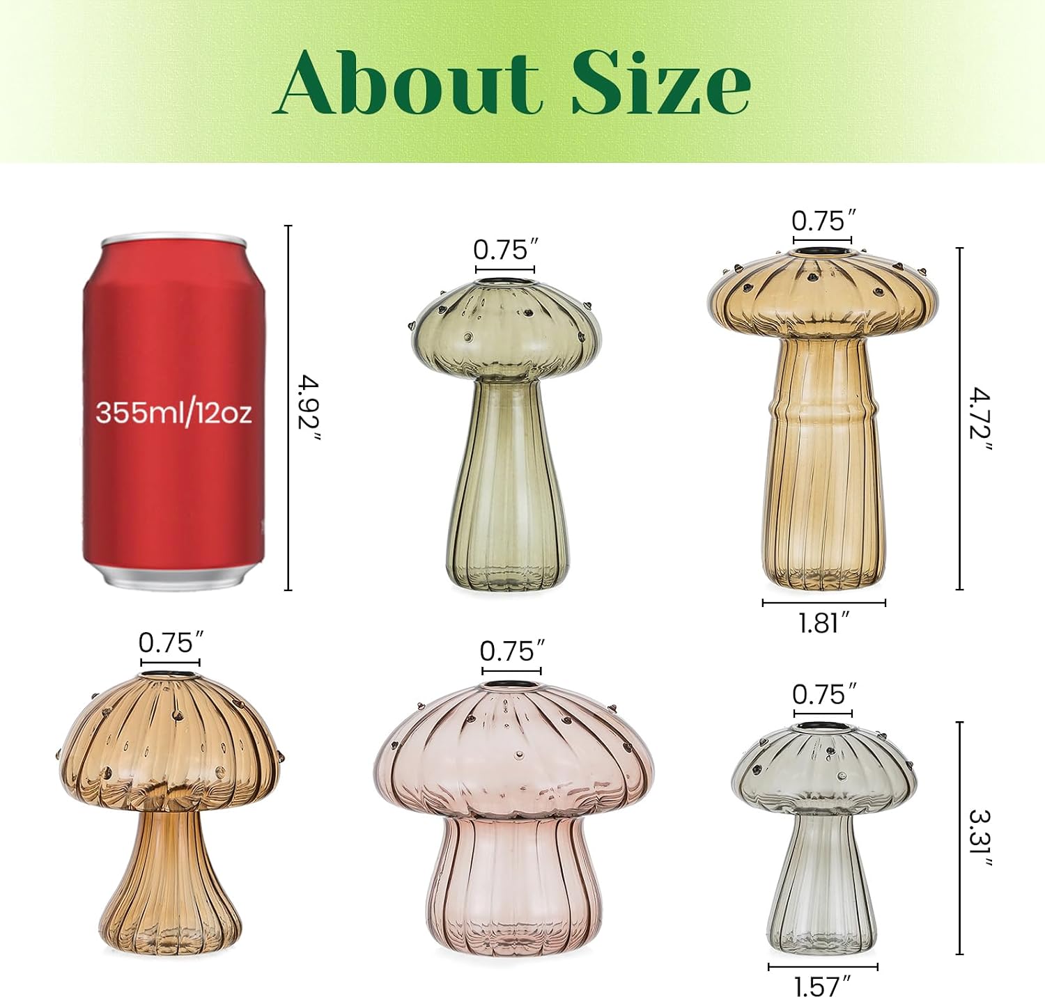 Hewory Plant Propagation Station: 5PCS Amber Glass Mushroom Vase for Flower | Propagation Vases, Mushroom Decor, Gifts