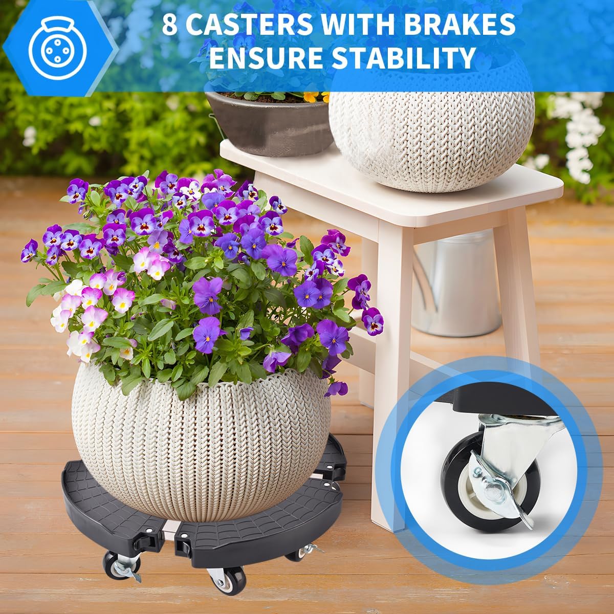 TreeGun 2 Pack Plant Caddy with Wheels Heavy Duty with 8 Lockable Casters, Rolling Plant Stand Adjustable for