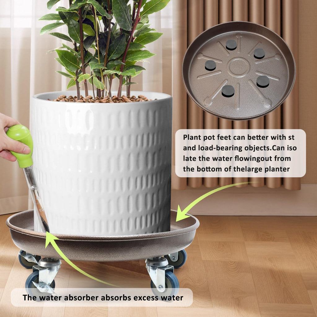 1 Pack 17 Inch Metal Plant Caddy With Lockable Wheels,Plant Stand Dolly for Heavy Planter,Wheeled Planter Saucer