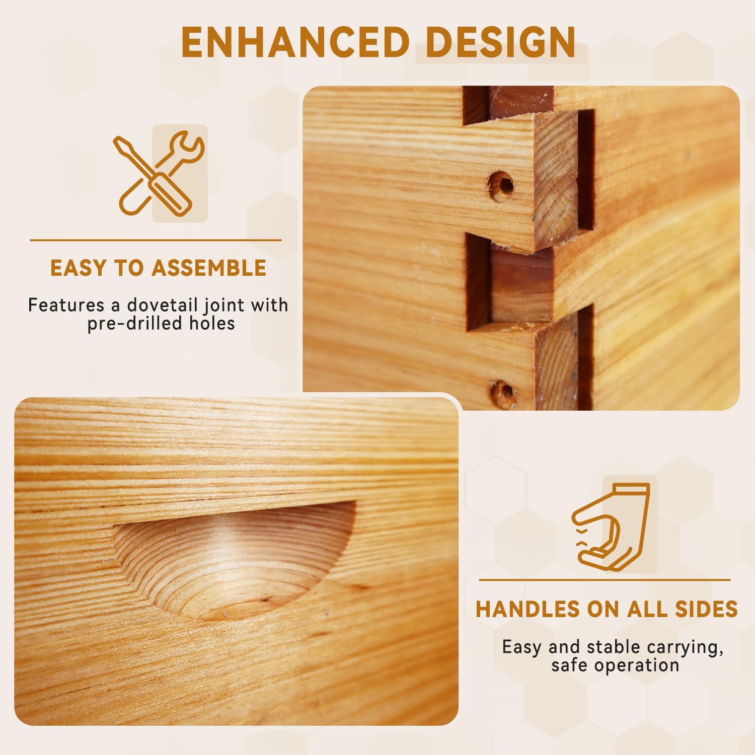 POLLIBEE 10 Frame Beehive Box, Langstoth Deep Brood Box Sections of Wood for Beehives, Bee Box Dipped in Heavy Beeswax
