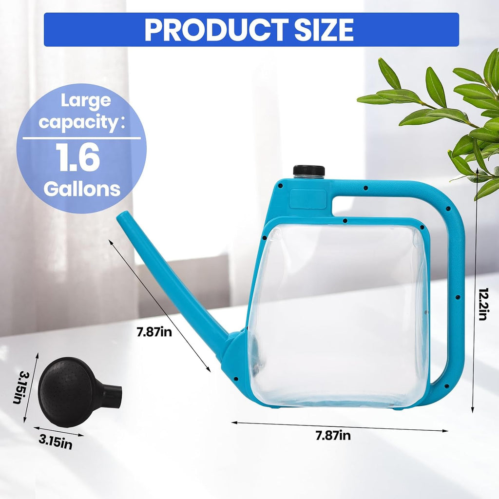 1.59 Gal Blue Clear Plastic Foldable Watering Can | Rotating nozzle, long spout, compact ergonomic design, dual