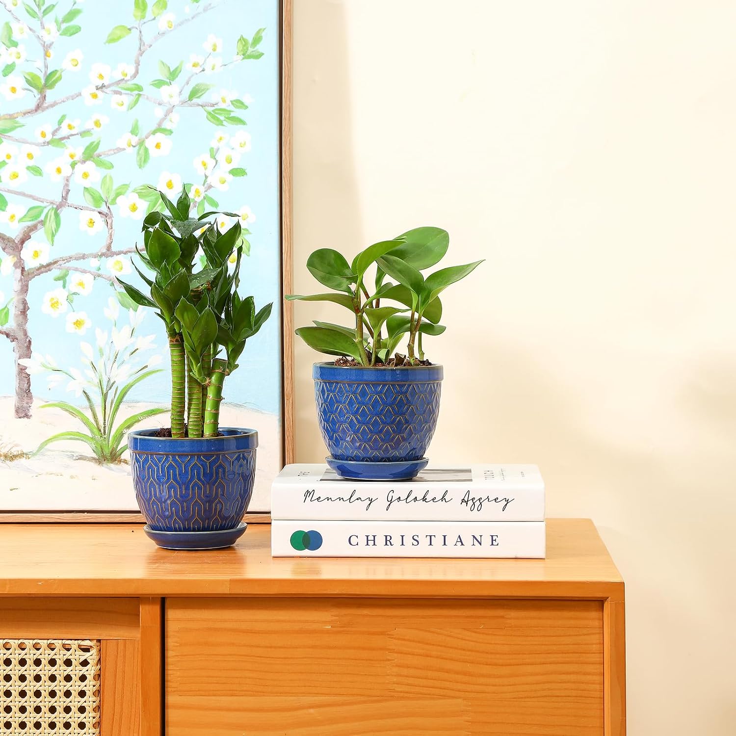Sureasy Ceramic Plant Pots, 4.7 Inch Flower Pots for Indoor Plants, Succulent Pots with Saucer and Drainage Hole