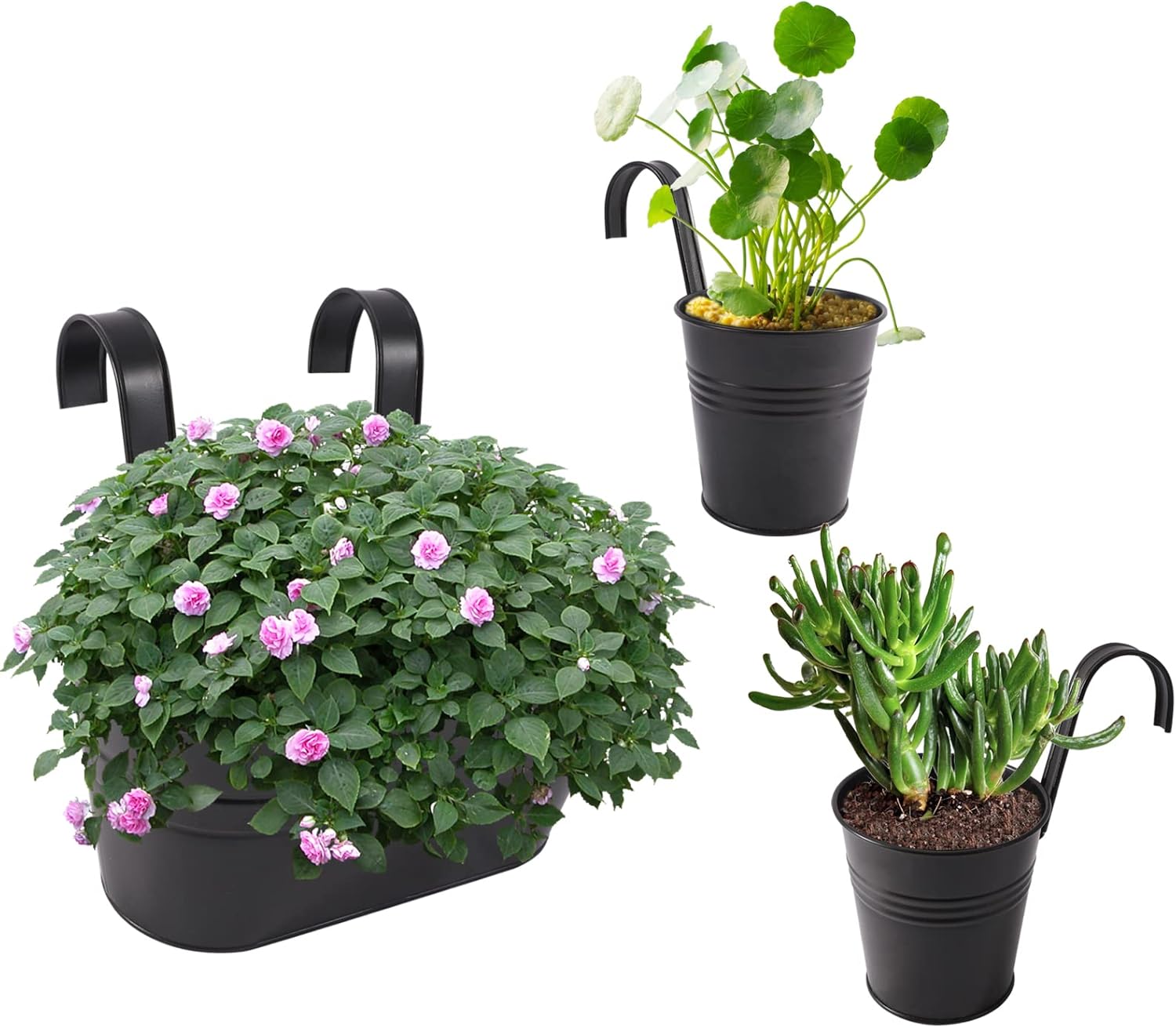 HowRU Metal Iron Flower Pots for Railing Fence Hanging Bucket Pots(5 Pcs) and Hanging Flower Pots Metal Iron Bucket