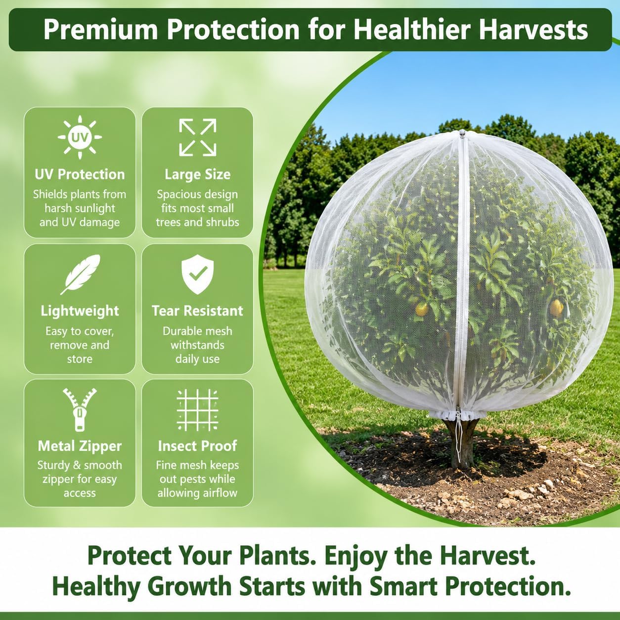 2 Pack 13x13ft Extra Large Fruit Tree Netting with Double Zipper & Double Drawstring, Heavy Duty Bird Netting for Fruit