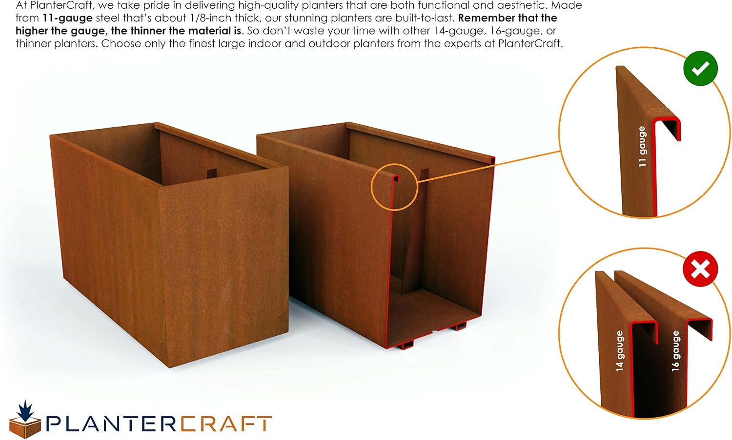 Large Rectangular Planters for Outdoor Plants - 60x18x36 Inch Corten Steel Planter, Extra Large Outdoor Planter Box for