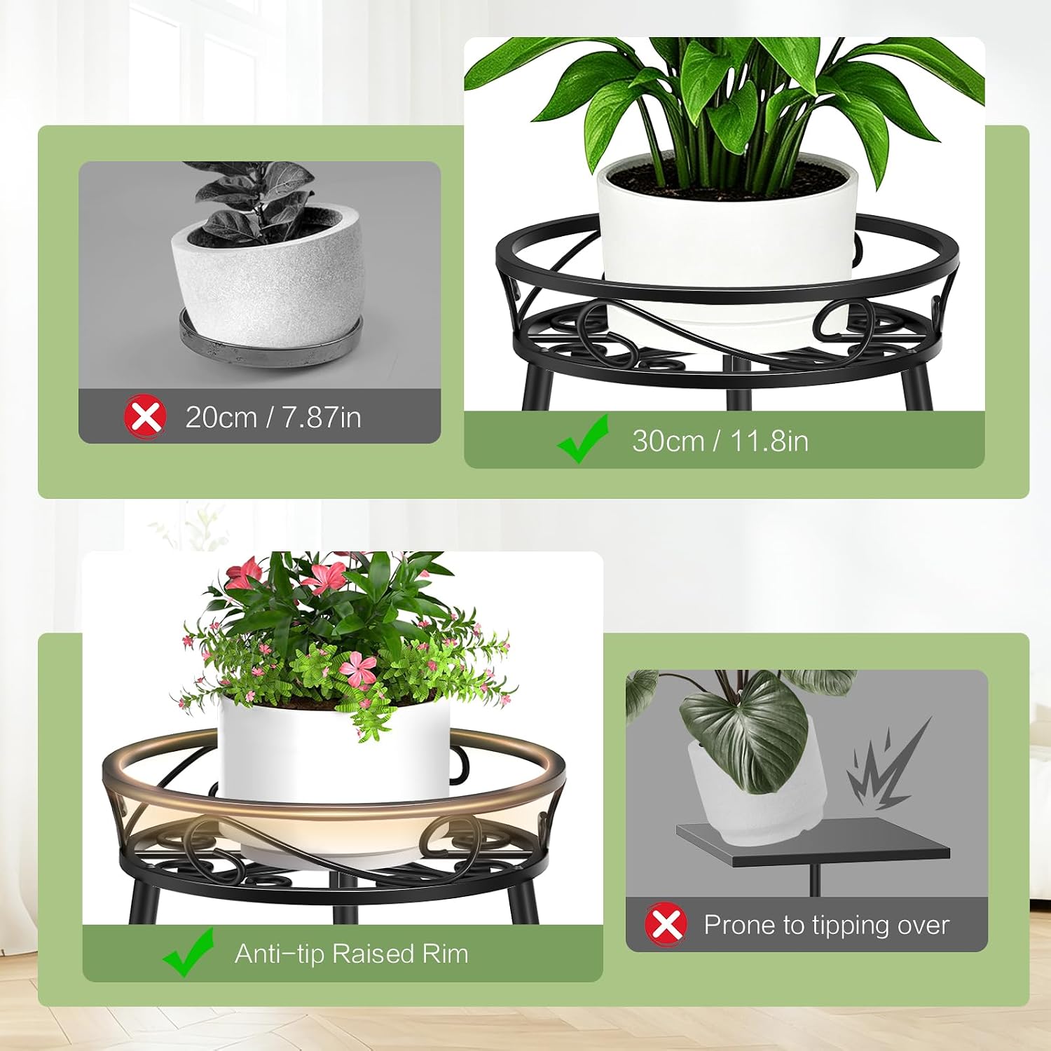 2 Tier 27.2 Inch Tall Corner Plant Stand Indoor Outdoor, Black 3 Leg | Metal Heavy Duty Flower Plant Shelf，Rustproof