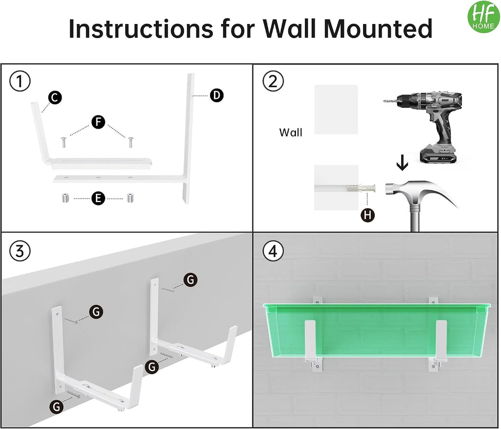 HFHOME 4 PCS Adjustable Planter Box Brackets (6 to 12.5 in), Universal Window Box Brackets, Heavy Duty Metal Flower Box