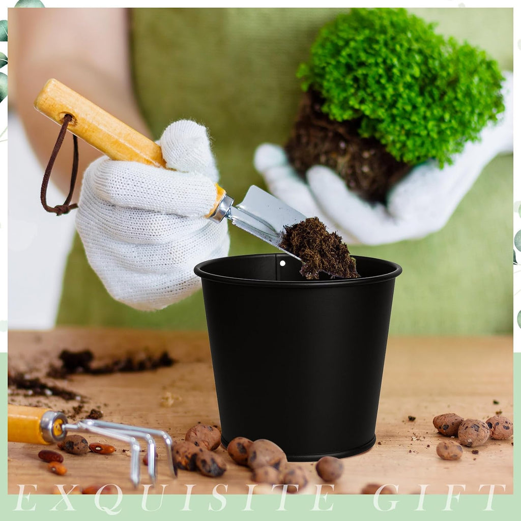 FoldTier 2 Sets Indoor Herb Garden Planter Kit with 10 Metal Pots, Black | Metal Pots with Drainage Holes, Plant Labels