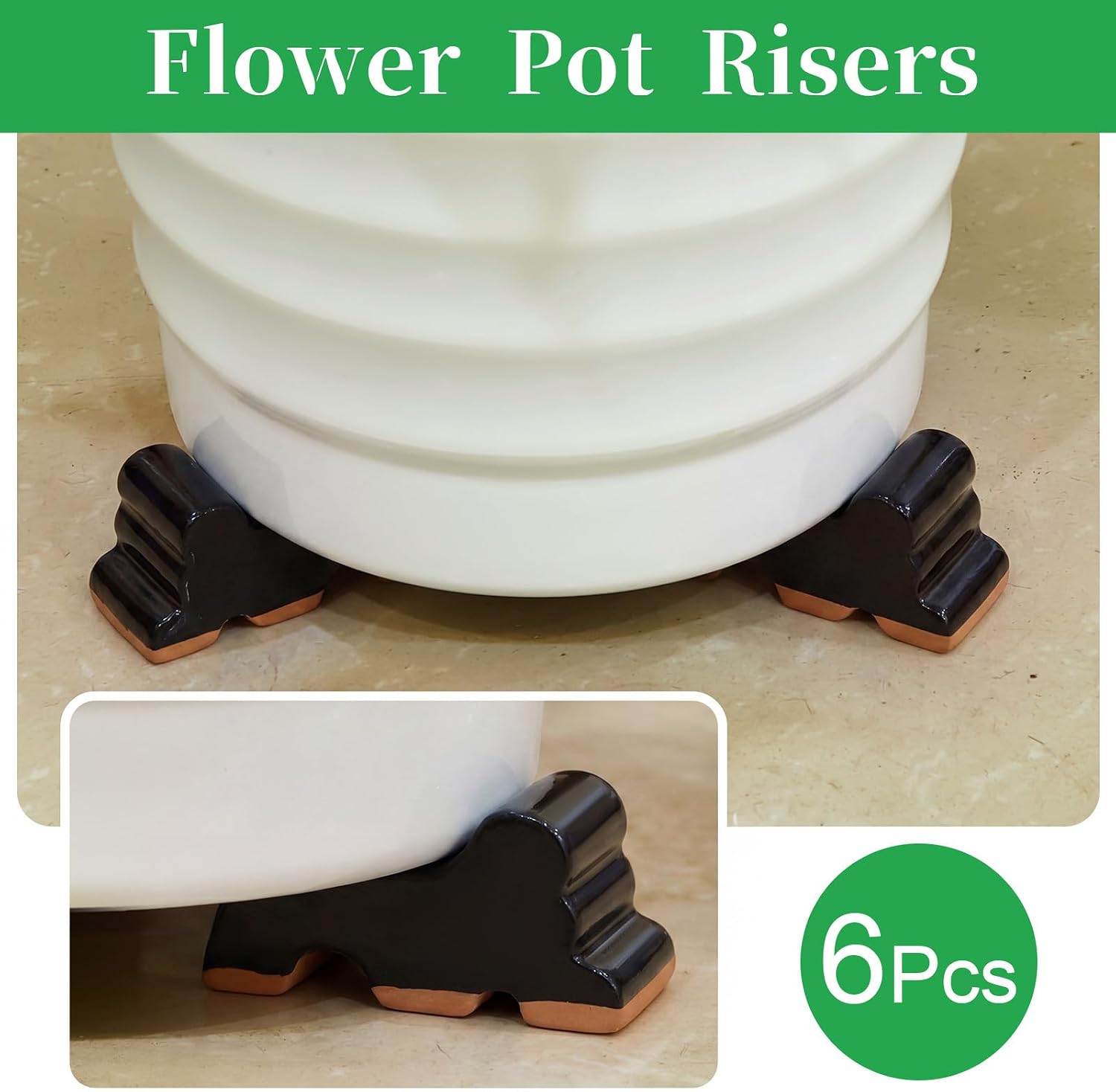 Kigeli 6 Pcs Resin Garden Pot Feet for Outdoor Planters 3 Inch Long 1.5 Inch Tall Flower Handmade Elevator Plant Feet