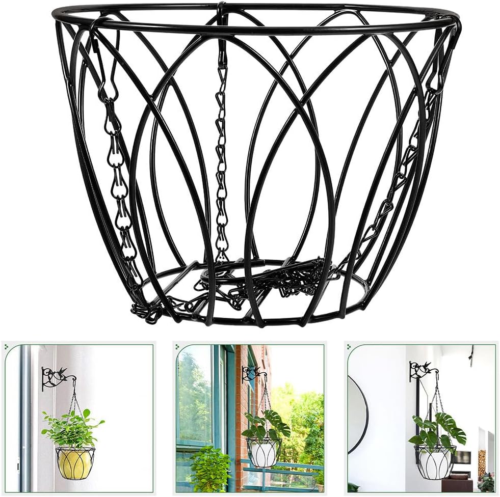 Happyyami Hanging Railing Planter Metal Flowerpot Holder with Chains 8.07 X 8.07 X 5.51 in Hanging Flower Holder for