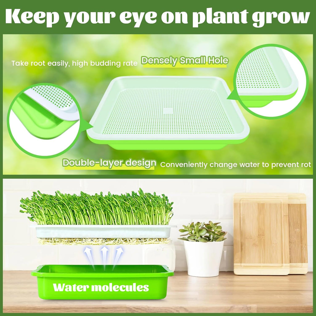 10 Pack Seed Sprouter Trays- Soil-Free Cultivation Germination Tray, BPA Free Nursery Tray with Planting Paper for