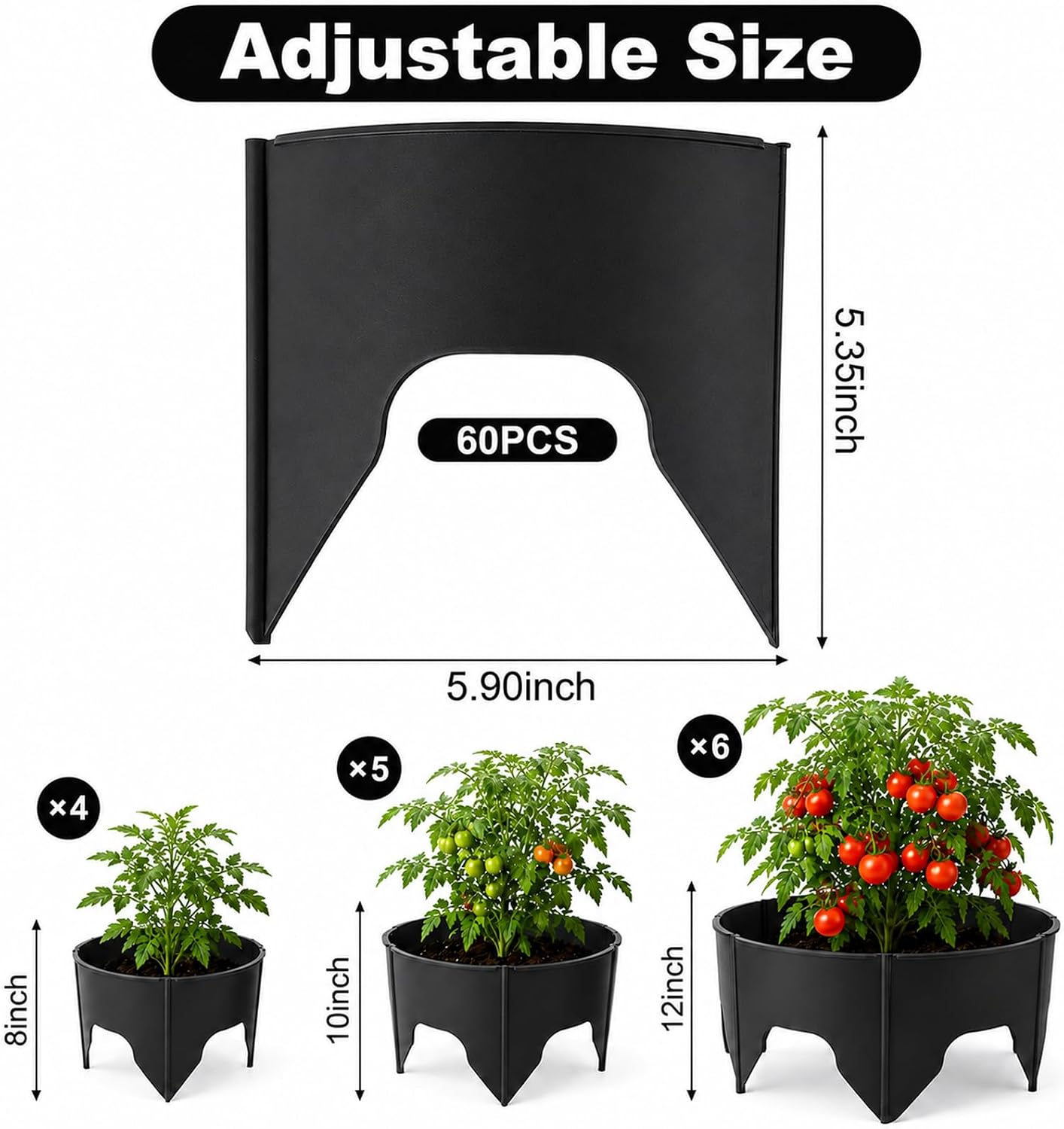 Planting Grow Rings, 60 Pcs Garden Border Segments for 8/10/12 Inch Plant Rings, Water Retention Root Watering