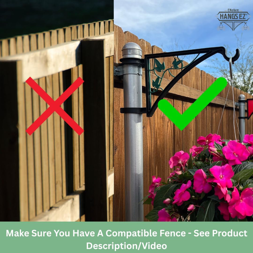 2 PCS Fence Post Hangers with Green Ivy Inserts(Plant Hanger, Garden Hook) Fits 2 3/8" Diameter Posts