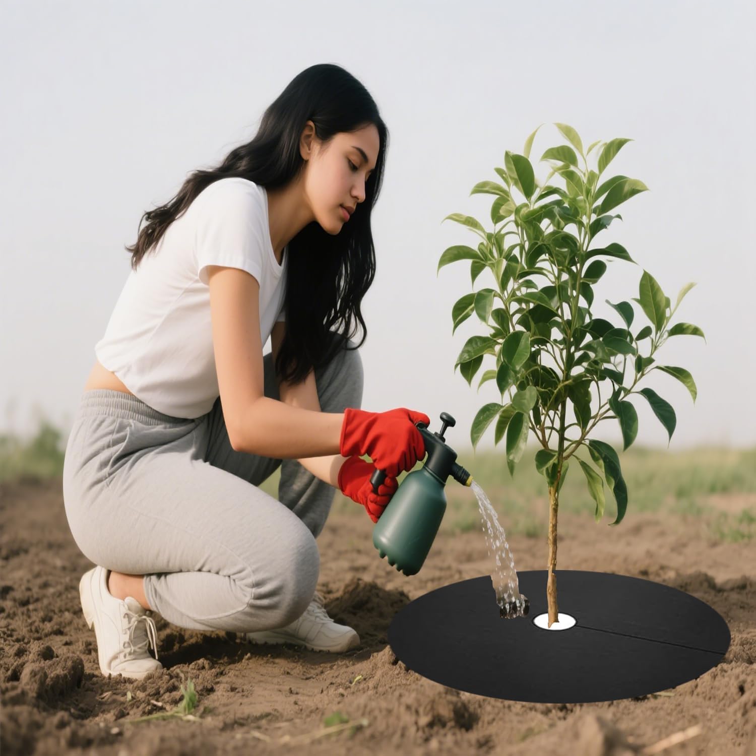 32-Pack 20.5 Inch Weed Barrier Mats - Thickened Non-Woven Tree Rings, Reusable Landscape Fabric for Mulch, Plant