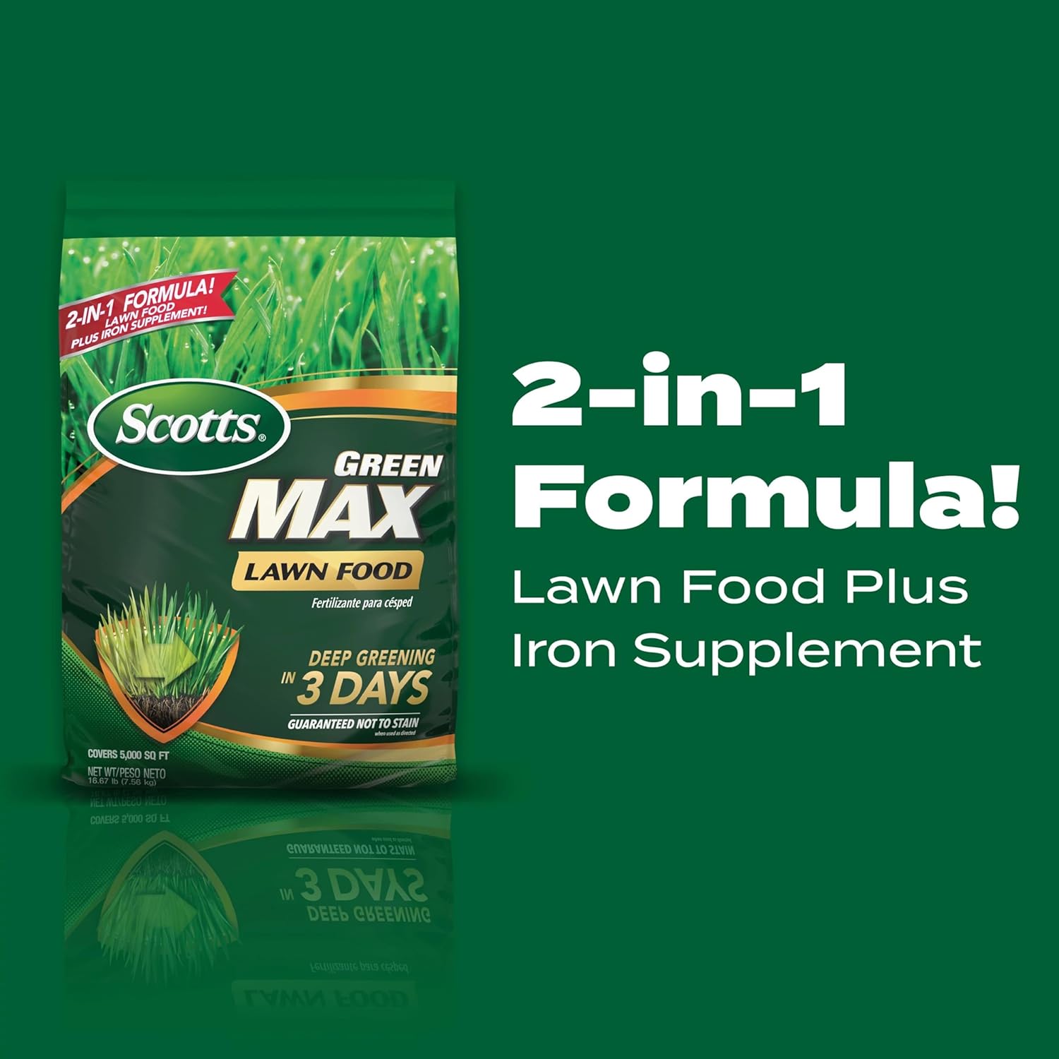 Scotts Green Max Lawn Food, 16.67 lbs. | Lawn Fertilizer for Grass Plus Iron Supplement, Grass Fertilizer, Covers 5,000