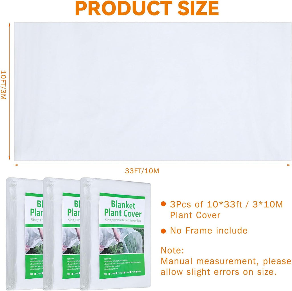 Uiifan 3 Pcs Plant Cover Freeze Protection 10 x 33 ft Floating Row Blanket Reusable Garden Bed Cover Frost Cloth Frost