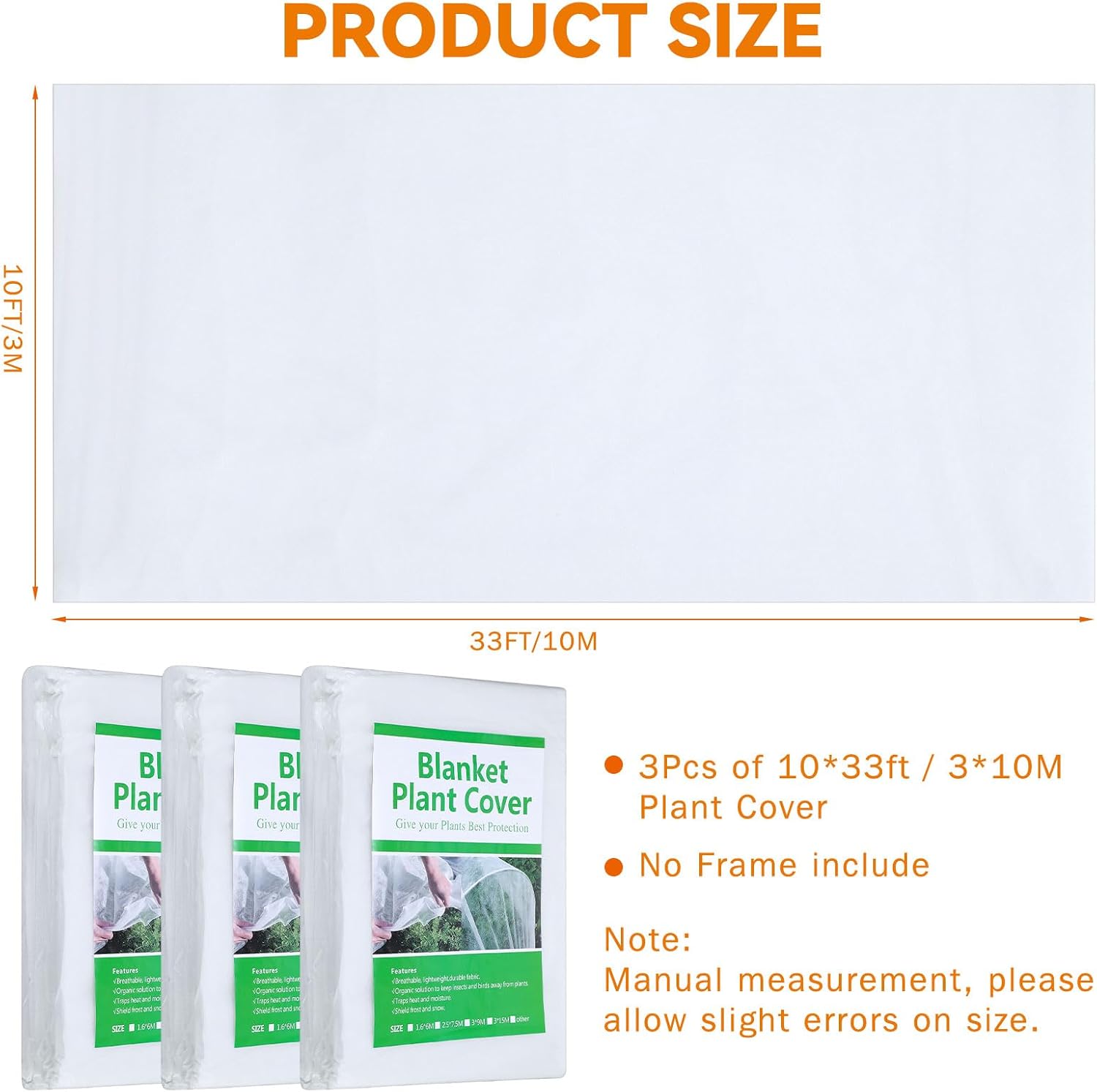 Uiifan 3 Pcs Plant Cover Freeze Protection 10 x 33 ft Floating Row Blanket Reusable Garden Bed Cover Frost Cloth Frost