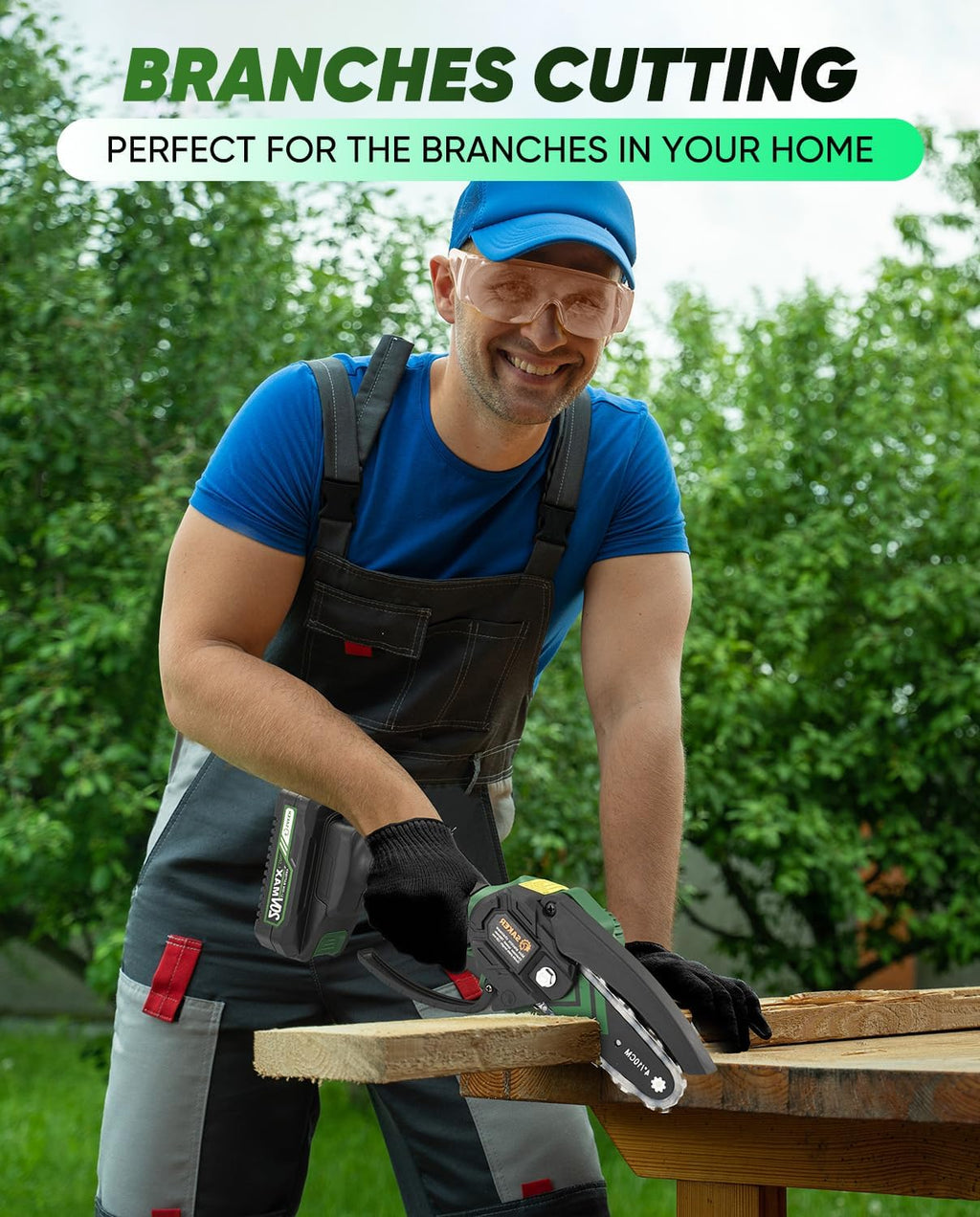 Saker Mini Chainsaw Electric with 2 Batteries Green | Cordless and Portable Chain Saw Battery Powered,Handheld Chain