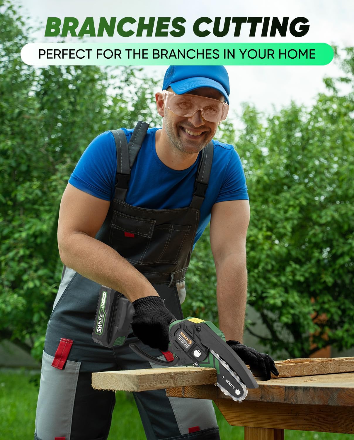 Saker Mini Chainsaw Electric with 2 Batteries Green | Cordless and Portable Chain Saw Battery Powered,Handheld Chain