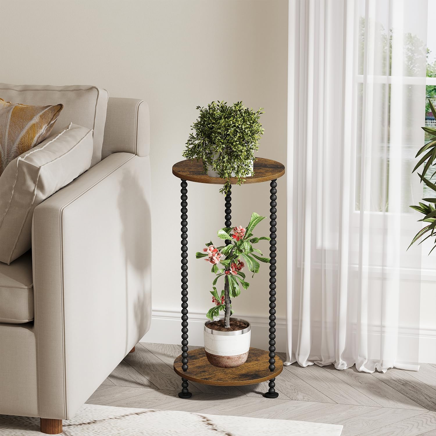 YINMIT Plant Stand Indoor, 2 Tier Small Plant Stand, Plant Stands with Metal Spindle Poles, Corner Flower Pot Stand