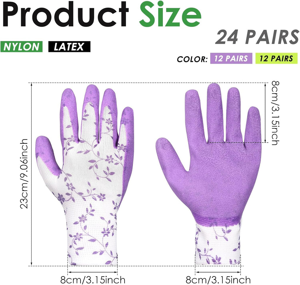 24 Pairs Gardening Gloves Bulk for Women,Thorn Proof Heavy Duty Garden Gloves, Breathable Nylon Latex Coated Yard